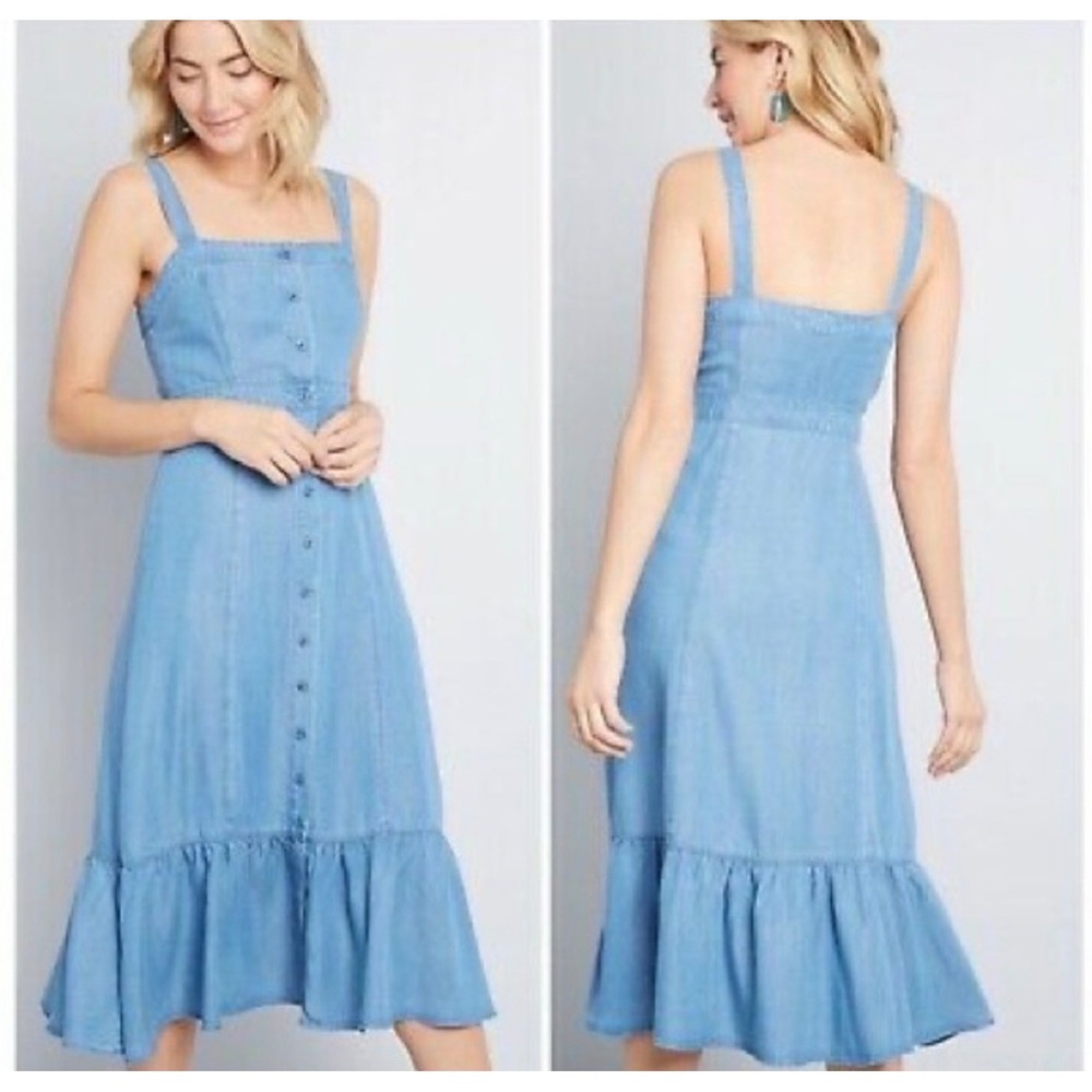 BB Dakota Babe Next Door Denim Sleeveless Button Up Tencel Chambray Dress 6